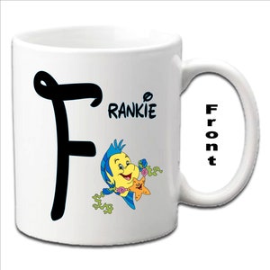 Personalised Initial With FLOUNDER ~ Little Mermaid Character Printed White Mugs