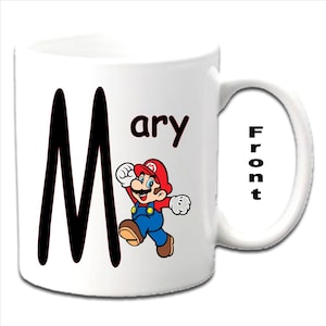 Personalised Initial With MARIO Character Printed White Mugs