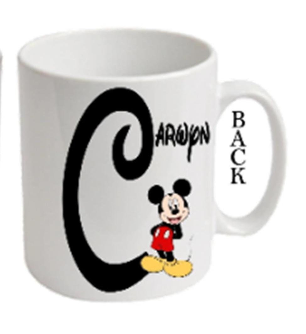 Personalised Initial With MICKEY MOUSE Character Printed White Mugs