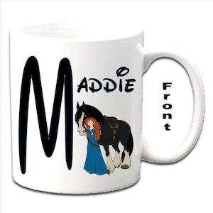 Personalised Initial With MERIDA & ANGUS ~ Brave Character Printed White Mugs