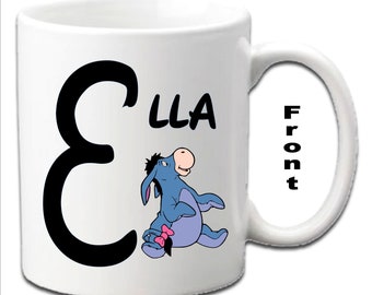 Personalised Initial With EEYORE Character Printed White Mugs