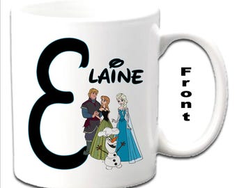 Personalised Initial With FROZEN Characters Printed White Mugs
