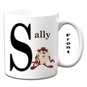 Inicial personalizada con TAZ ~ Tazas blancas impresas con personajes de Looney Tunes