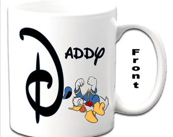 Personalised Initial With DONALD DUCK Character Printed White Mugs