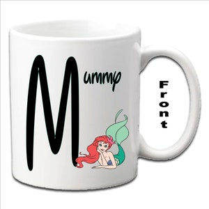 Personalised Initial With THE LITTLE MERMAID Character Printed White Mugs