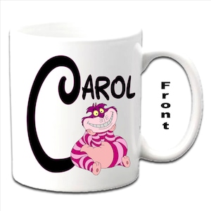 Personalised Initial With Cheshire Cat ~ ALICE IN WONDERLAND Character Printed White Mugs