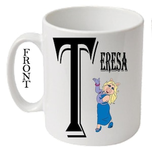 Personalised Initial With MISS PIGGY ~ MUPPETS Character Printed White Mugs