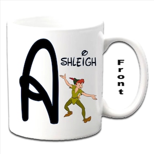 Personalised Initial With PETER PAN Character Printed White Mugs