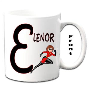 Personalised Initial With ELASTIGIRL ~ INCREDIBLES Character Printed White Mugs
