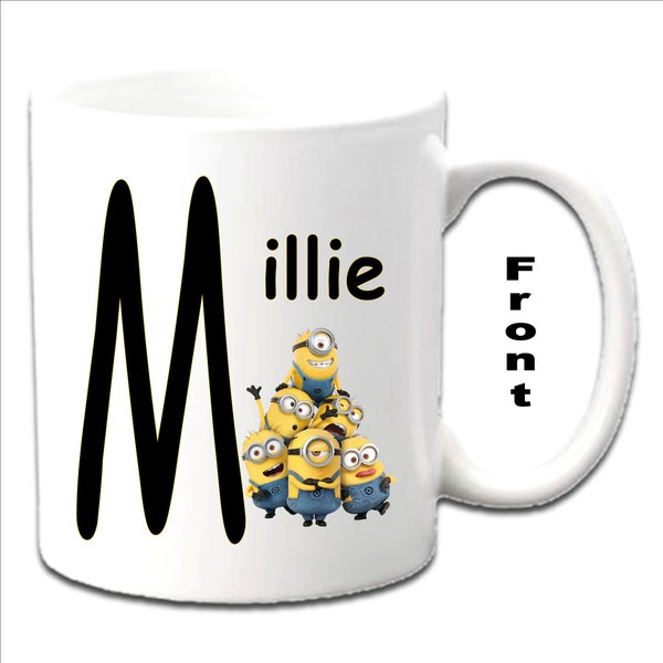 Personalised Initial With MINIONS Characters Printed White Mugs