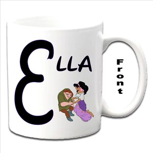 Personalised Initial With QUASIMODO& ESMERELDA ~ Hunchback Of Notre Dame Character Printed White Mugs