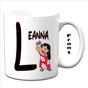 Personalised Initial With Lilo ~  LILO & STITCH Character Printed White Mugs