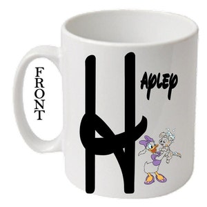 Personalised Initial With DAISY DUCK Character Printed White Mugs
