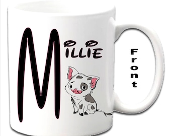 Tazze bianche personalizzate con iniziale PUA ~ Personaggio MOANA stampato