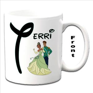 Personalised Initial TIANA AND NAVEEN ~ Princess & The Frog Character Printed White Mugs