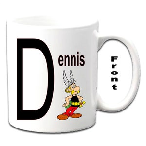 Personalised Initial With ASTERIX Character Printed White Mugs