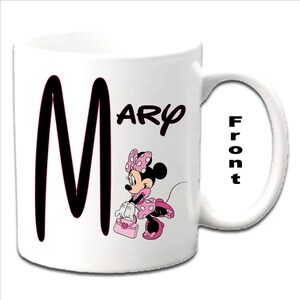 Tazas blancas personalizadas con inicial impresa de MINNIE MOUSE 3