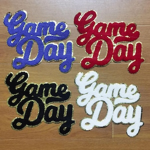 Set of 3 LARGE SIZE Game Day Sports Iron on Chenillle Embroidered Machine Embroidery Appliques Sweater Trucker Hat Jeans Backpack Patches