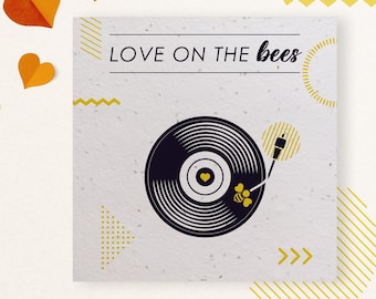Carte à planter carrée love on the bees en papier ensemencé blanc 220g abeille vinyl vintage