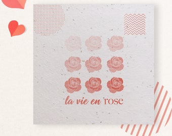 carte à planter fête des mères carré la vie en rose cadeau en papier ensemencé