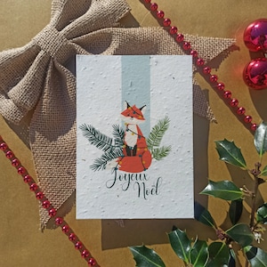 CARTE de NOEL en papier ensemencé avec ENVELOPPE collection 2022 faune animaux de la foret renard A6 140g/m2 image 1