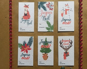 Lots de 6 CARTES pour CADEAUX de NOEL en papier ensemencé collection foret et animaux 2022