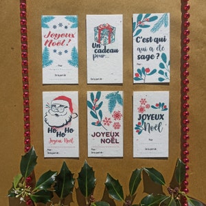 Lots de 6 CARTES pour CADEAUX de NOEL en papier ensemencé collection pop vert émeraude 2022