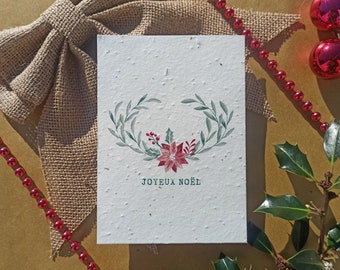 CARTE de NOEL à planter en papier ensemencé avec ENVELOPPE collection aquarelle couronne de végétaux A6 140g/m2