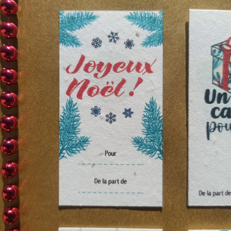 Lots de 6 CARTES pour CADEAUX de NOEL en papier ensemencé collection pop vert émeraude 2022 image 2