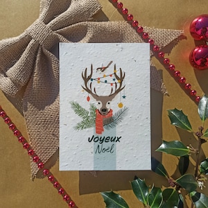 CARTE de NOEL à planter en papier ensemencé avec ENVELOPPE collection 2022 faune animaux de la foret renne A6 140g/m2