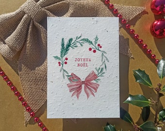 CARTE de NOEL à planter en papier ensemencé avec ENVELOPPE collection aquarelle A6 140g/m2