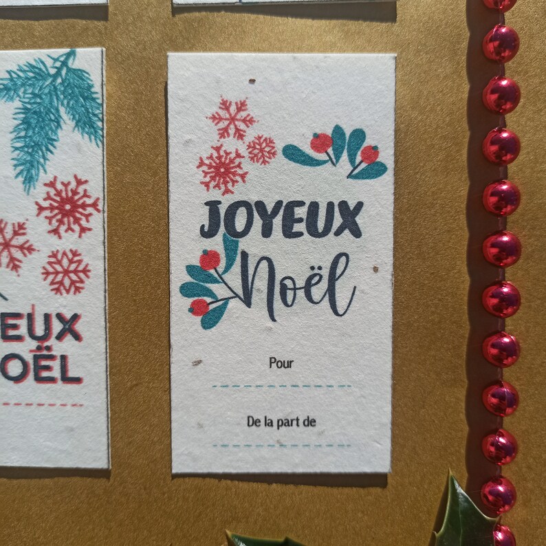 Lots de 6 CARTES pour CADEAUX de NOEL en papier ensemencé collection pop vert émeraude 2022 image 7