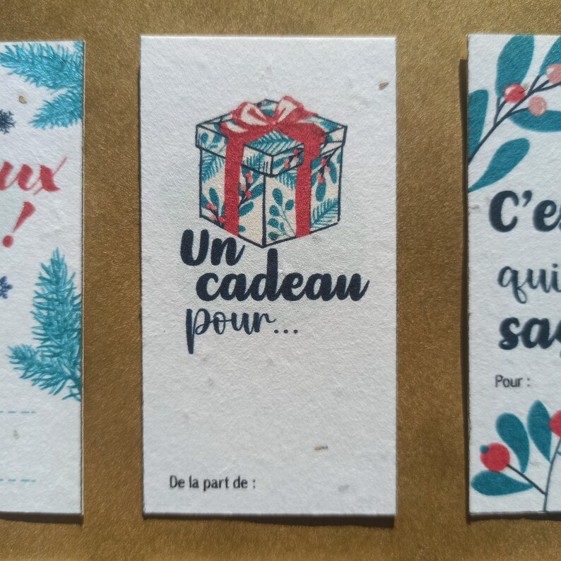 Lots de 6 CARTES pour CADEAUX de NOEL en papier ensemencé collection pop vert émeraude 2022 image 3