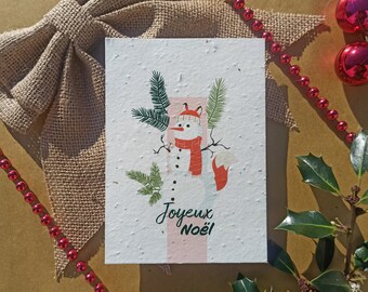 CARTE de NOEL à planter en papier ensemencé avec ENVELOPPE collection 2022 faune animaux de la foret A6 140g/m2