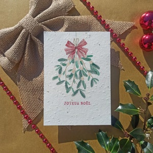 CARTE  à planter de NOEL en papier ensemencé avec ENVELOPPE collection aquarelle bouquet de gui A6 140g/m2