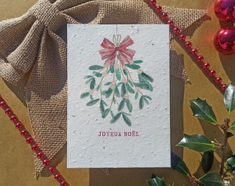 CARTE  à planter de NOEL en papier ensemencé avec ENVELOPPE collection aquarelle bouquet de gui A6 140g/m2