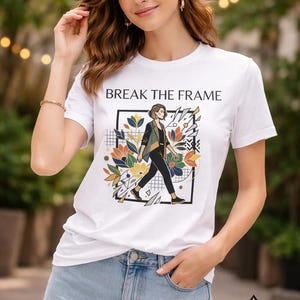 Break The Frame Graphic Tee, Damen Baumwoll-Statement-T-Shirt