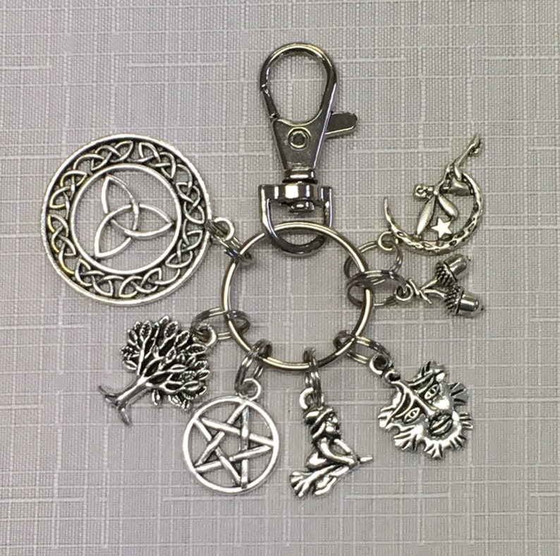 WiccaPagan Theme Stitch Marker Set or Key Ring