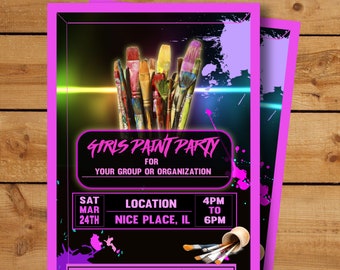 Paint Party Invitation, Art Birthday Invitation, Art Party Invitation, Paint Birthday invitation,neon paint party, girls paint party