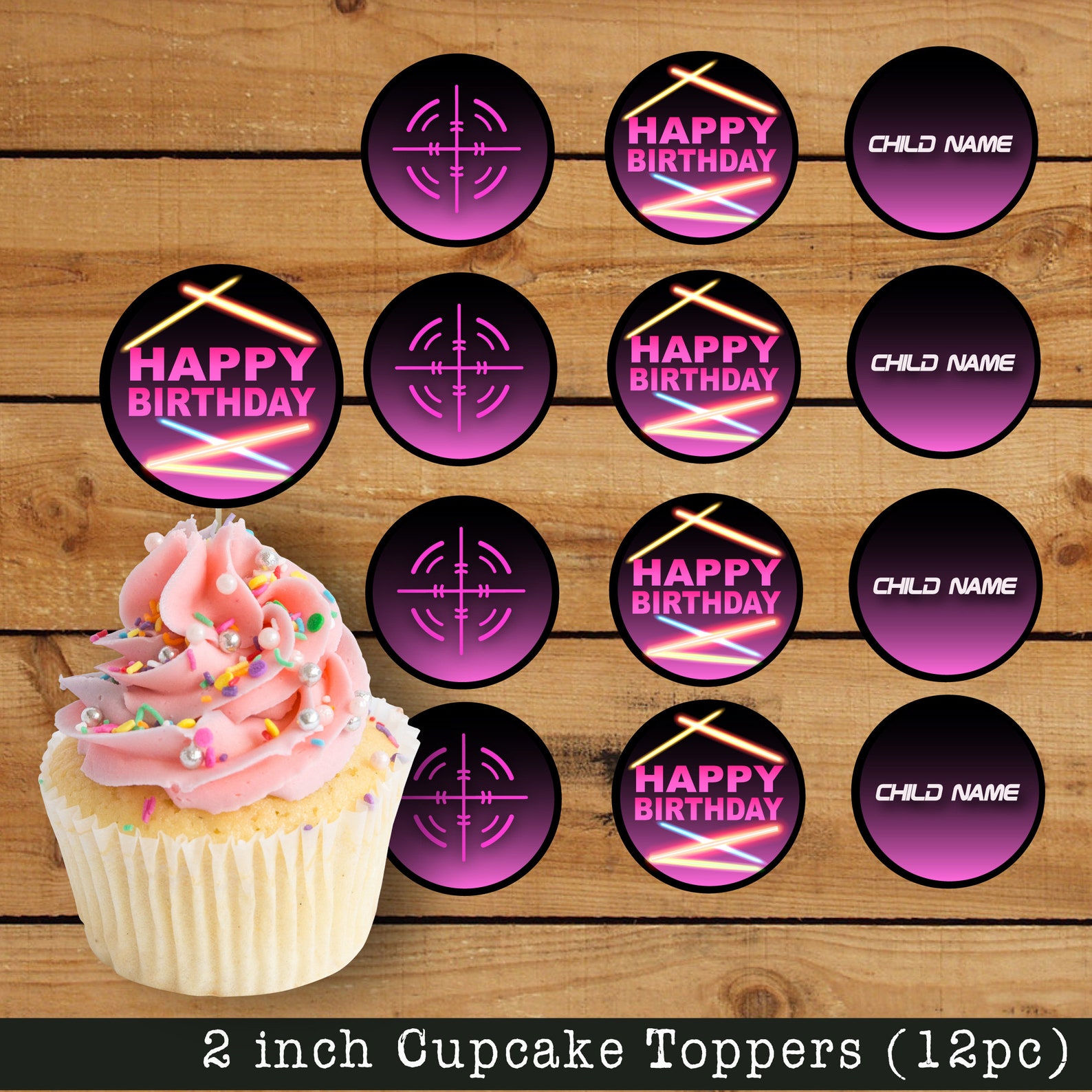 Laser Tag Party,laser Tag ,girls Laser Cupcake Toppers, Birthday Party