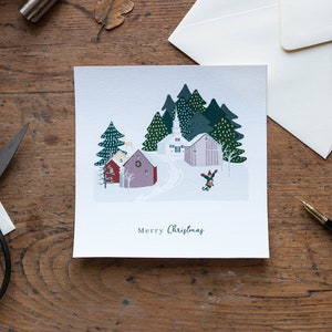 Greeting card, Christmas, Merry Christmas, winter landscape, sledding, nostalgic stationery, Leo Bizard image 1