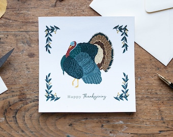 Thanksgiving, Greeting card, Happy Thanksgiving, turkey, turkey, foliage, nostalgic stationery, Leo Bizard