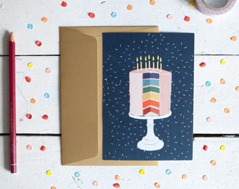 Birthday Postcard, Cake, Layer Cake, Rainbow Cake, Happy Birthday, Confetti, Stationery, Leo Bizard