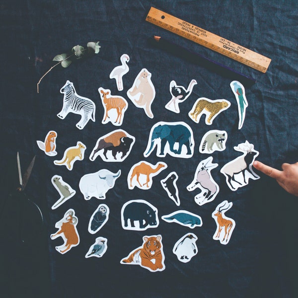 26 Stickers Animaux Sauvages, autocollants, loisir créatif pour enfants, activité ludique, Léo Bizard