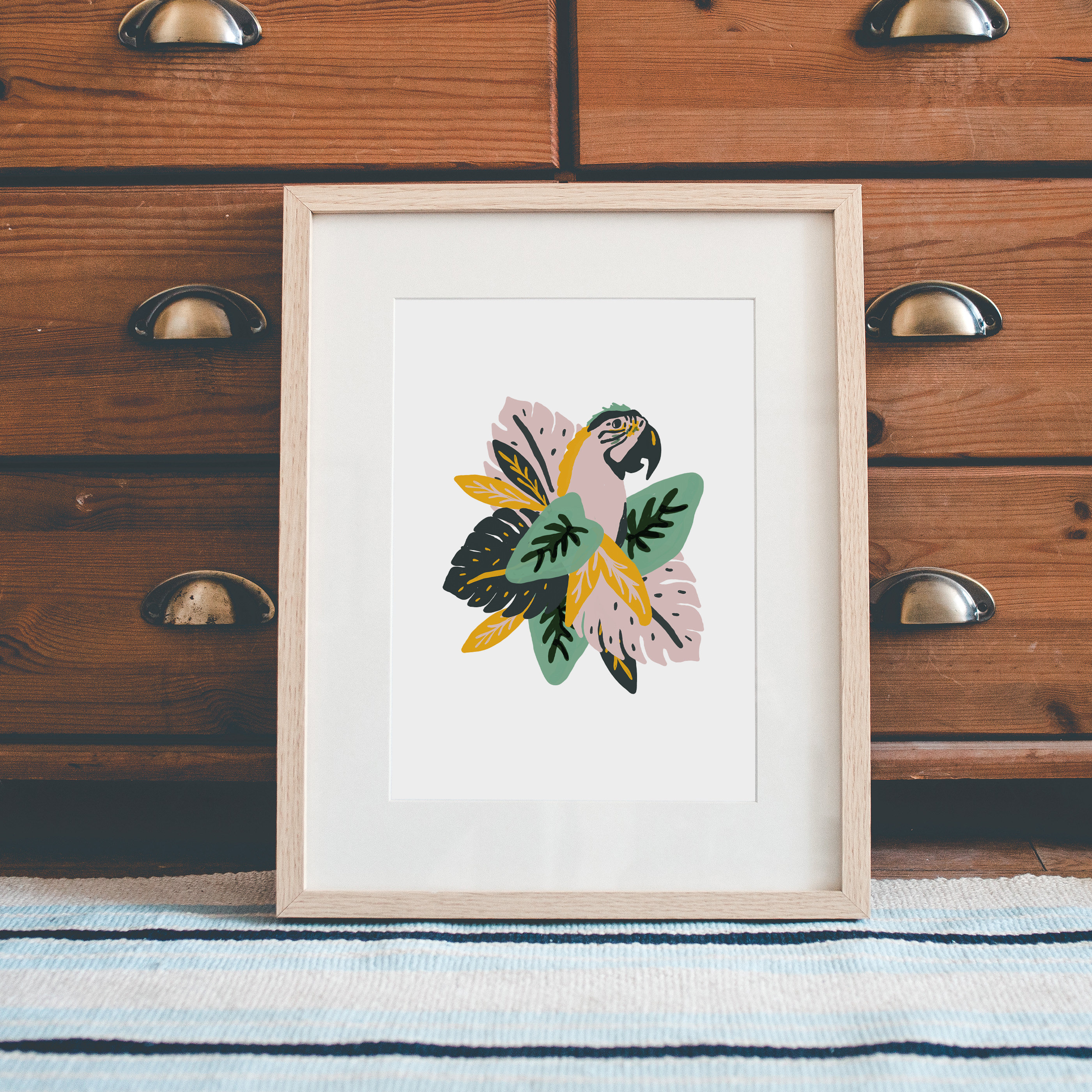 Perroquet, Jungle, Illustration, Monstera, Tropical, Urban Art Mural, Affiche, Poster, Print, Dusty 