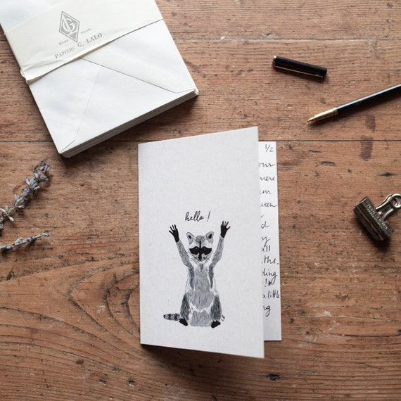 watercolor Everyday Map Raccoon Hello stationery Leo Bizard