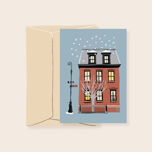 Greeting Card, Happy New Year Card, New Year, House under the snow, stationery, Leo Bizard