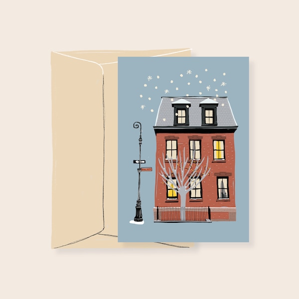 Carte de voeux, Carte Bonne année, Nouvel An, Maison sous la neige, Papeterie, Leo Bizard