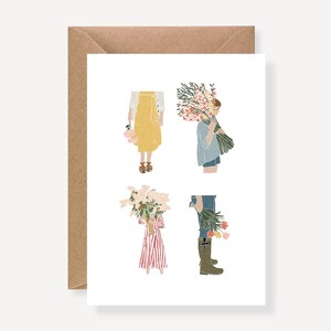 Carte d'Anniversaire, Quatre bouquets de Fleurs, Léo Bizard