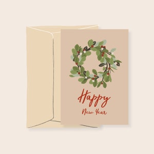 Carte de voeux, Carte Bonne année, Nouvel An, Couronne fleurs gui, Papeterie, Leo Bizard